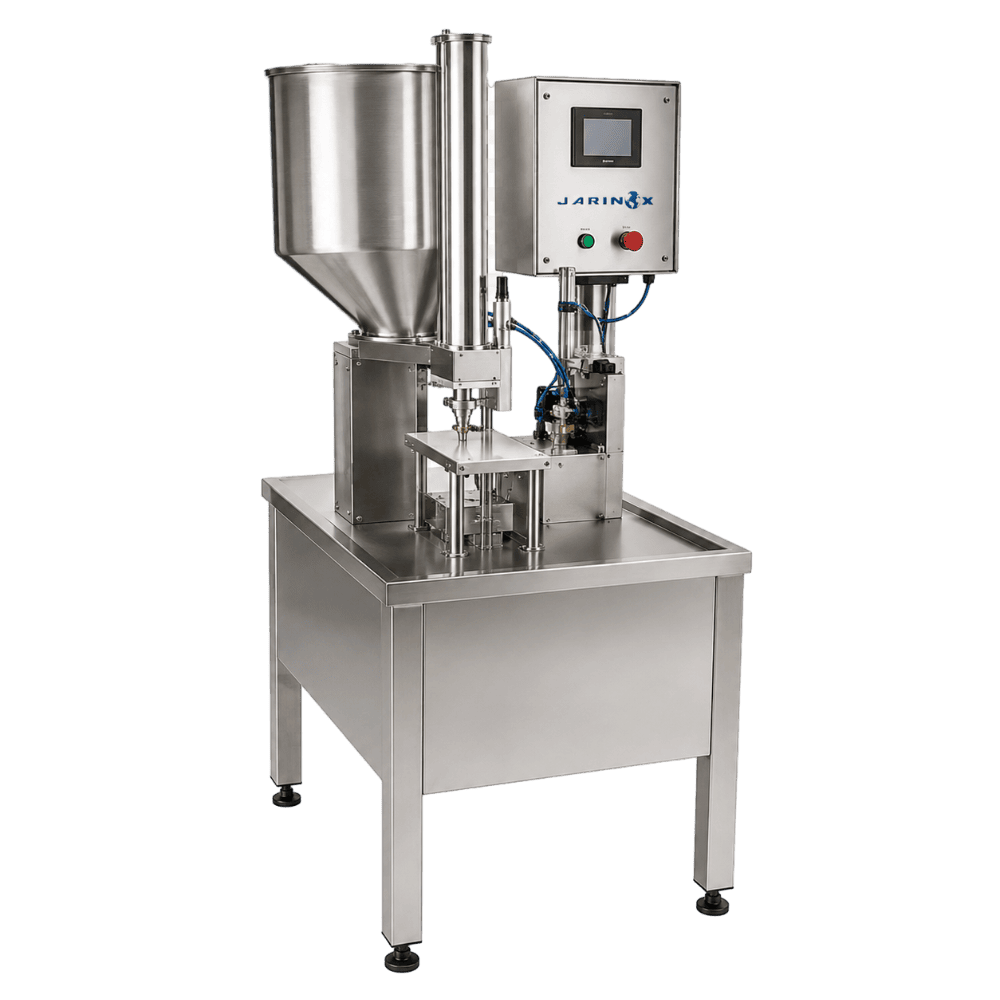 Llenadora y selladora automática de vasos en acero inoxidable AISI 304