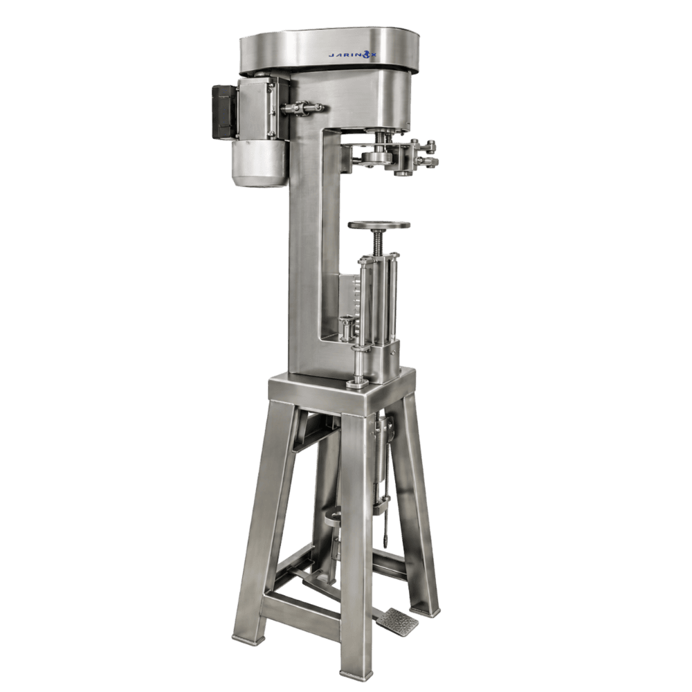 Selladora industrial de latas en acero inoxidable con accionamiento por pedal