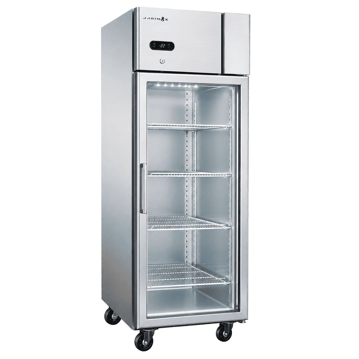 Congelador vertical 550BTG/S con puerta de vidrio en acero inoxidable