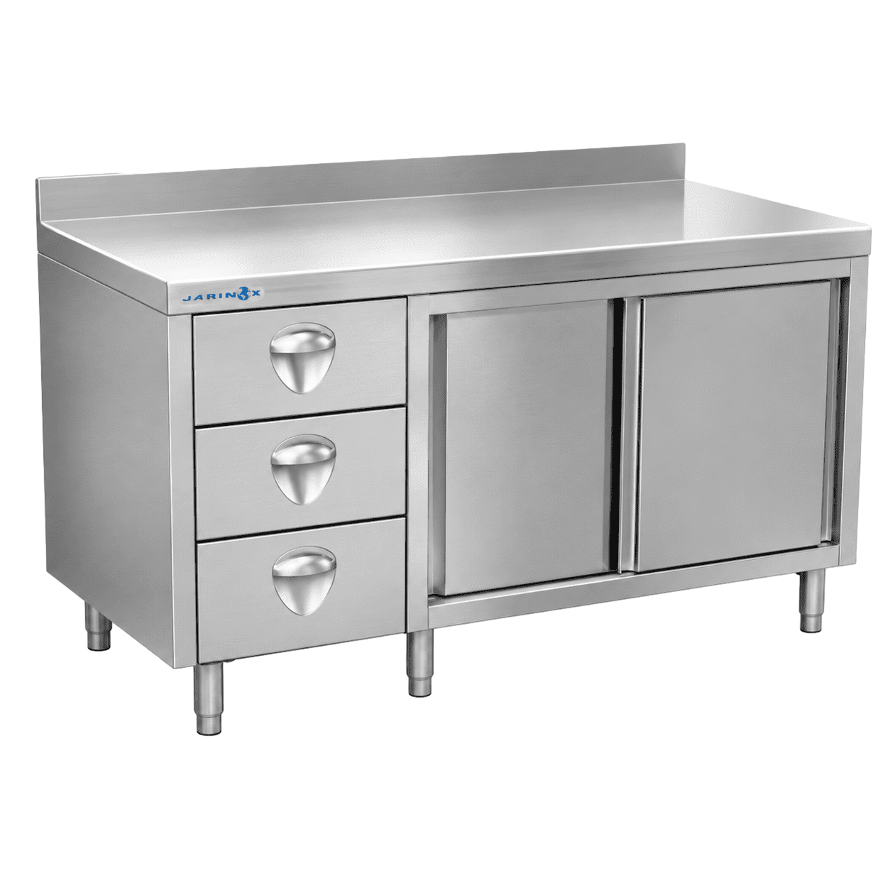 Mesa central MCCE-100 en acero inoxidable con cajones y armario